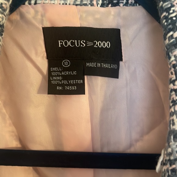 Navy, grey, white and pink lined long coat, fringe detail size 10 - Picture 2 of 4